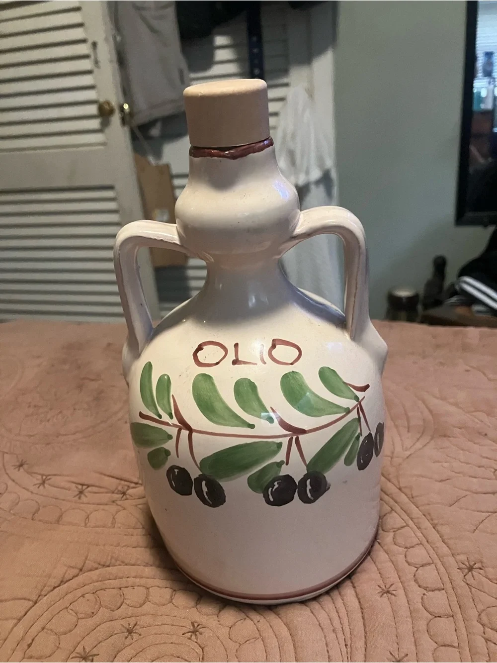 Hand Painted Ceramic Olive Oil Jug By Ceramiche Giovanni Saldarelli